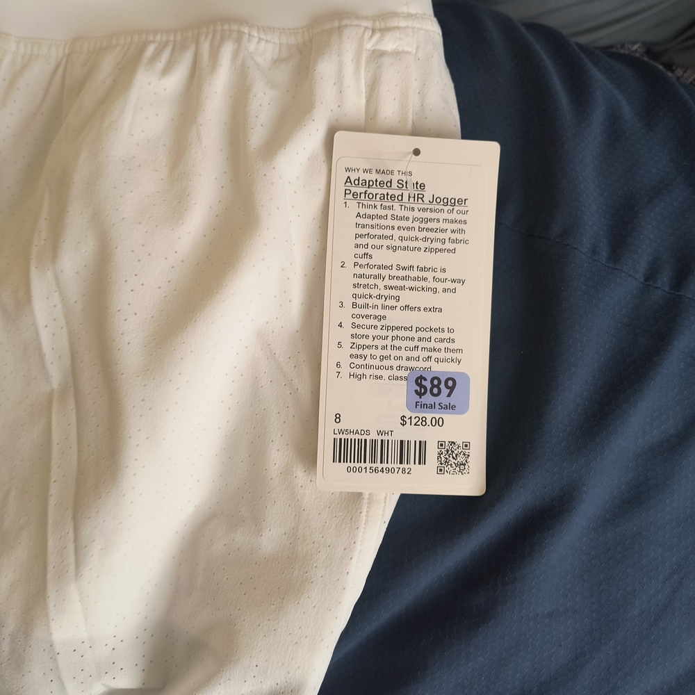 Lululemon White Adapted Dtate Perforated HR Jogger Pants 8